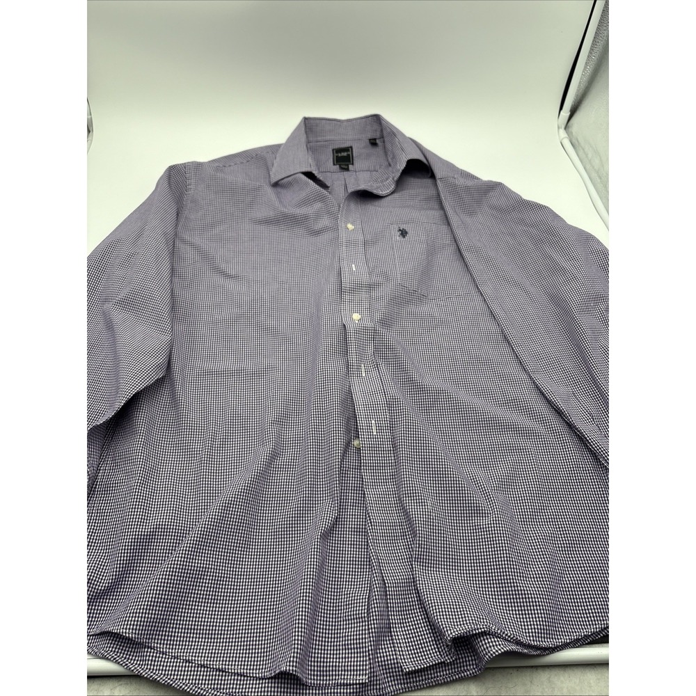US Polo Assn Shirt Mens Large Purple Blue White Plaid‎ Long Sleeve Button Shirt
